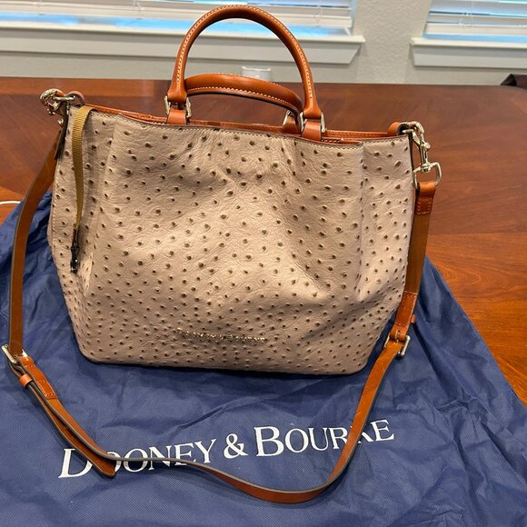 SOLD ON ANOTHER SITE-Dooney & Bourke Light Taupe Ostrich Barlow Leather Satchel - Picture 3 of 6
